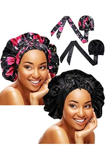 2 Pièces Bonnet de Sommeil Foulard de Tête en Satin Doux Couvre-Chef de Bonnet Turbans dEnveloppe de Tête pour Femmes Cheveu