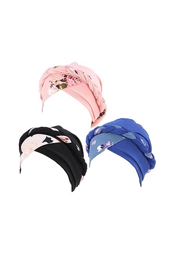 Lot de 3 turban imprimés pour femme, 1 pièce - Imprimé rose, Taille unique