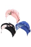 Lot de 3 turban imprimés pour femme, 1 pièce - Imprimé rose, Taille unique