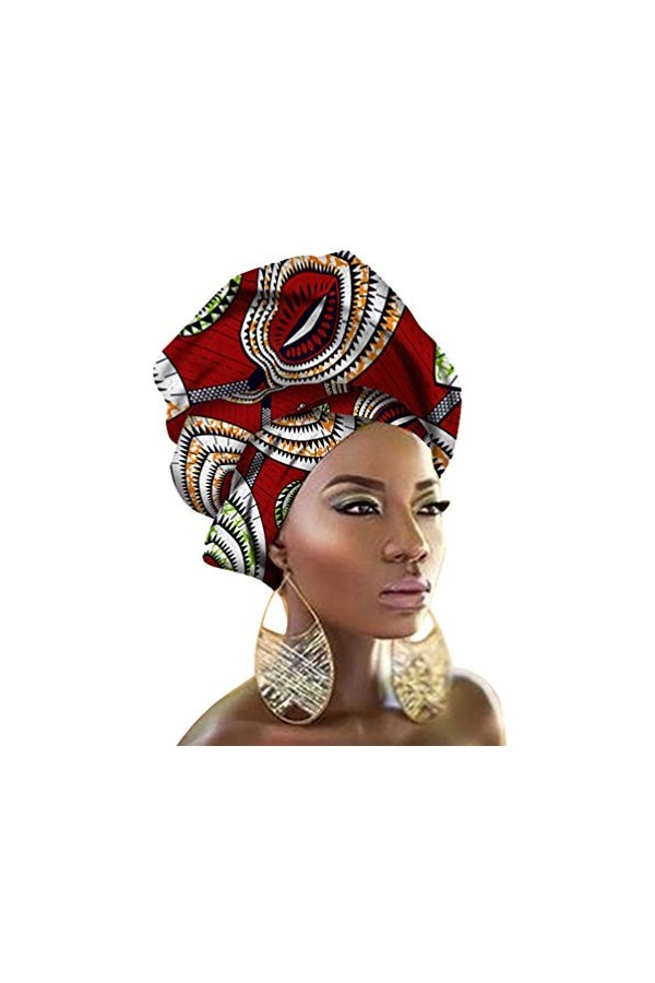 Mengyu Turban Femme Mode Imprimé Africain Longue Foulard Bandeau Cheveux Accessoire Headwraps Traditionnelle Style 3, 90 * 1
