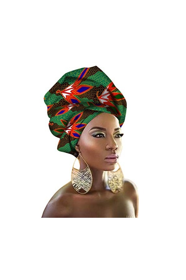 Mengyu Turban Femme Mode Imprimé Africain Longue Foulard Bandeau Cheveux Accessoire Headwraps Traditionnelle Style 3, 90 * 1
