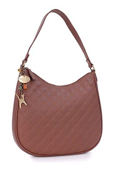 Catwalk Collection Handbags - Cuir Matelassé - Sac Porté Main/Sac à Main/Sac porté épaule/Hobo - Femme - OLIVIA - Tanne