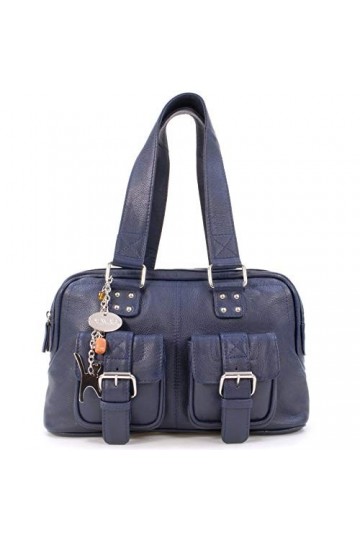Catwalk Collection Handbags - Cuir Véritable - Sac Porté Main/Sac à Main - Femme - CAROLINE - Bleu Marine