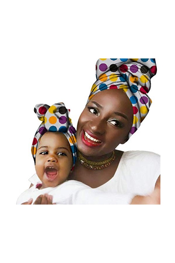 Mengyu Lot de 2 Turban Noueuse Multi-usages Turbans Foulard en Coton Tête Echarpe avec Imprimé Africain pour Maman et Fille 