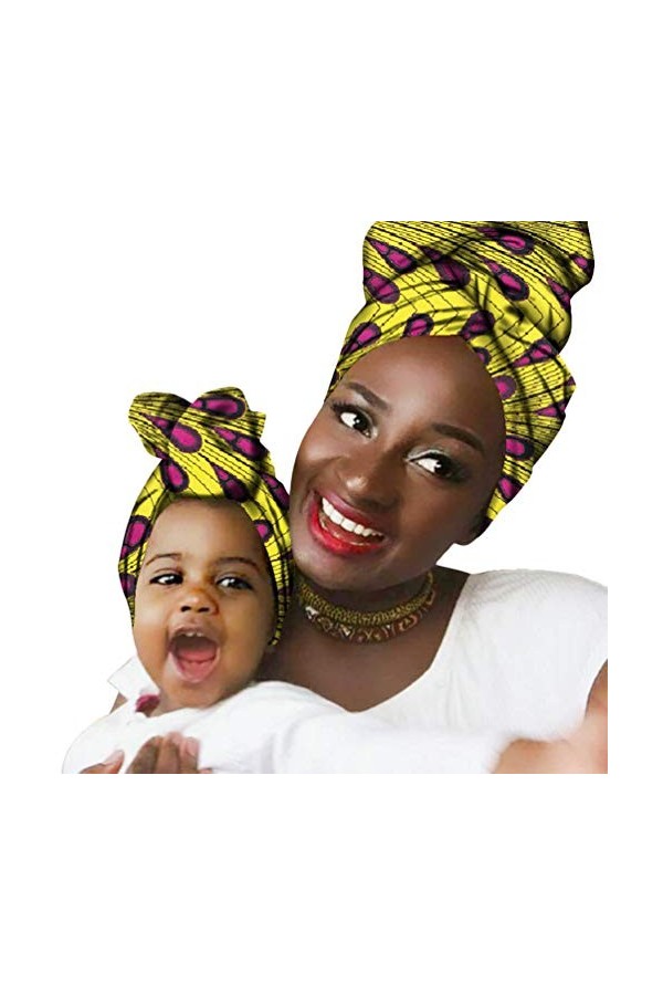 Mengyu Lot de 2 Turban Noueuse Multi-usages Turbans Foulard en Coton Tête Echarpe avec Imprimé Africain pour Maman et Fille 