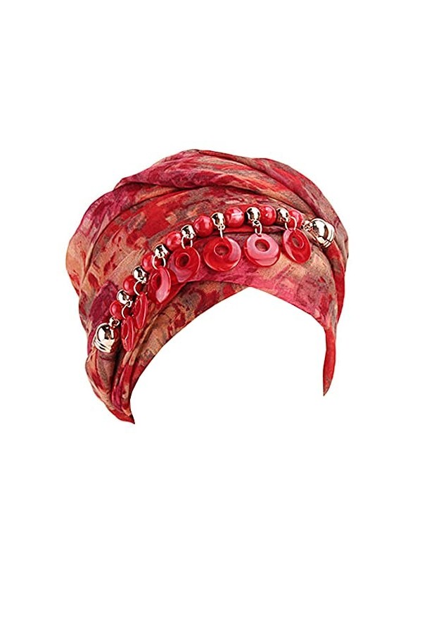 JDYaoYing Turban avec décoration de bijoux - Style bohémien - Pour femme, Rouge