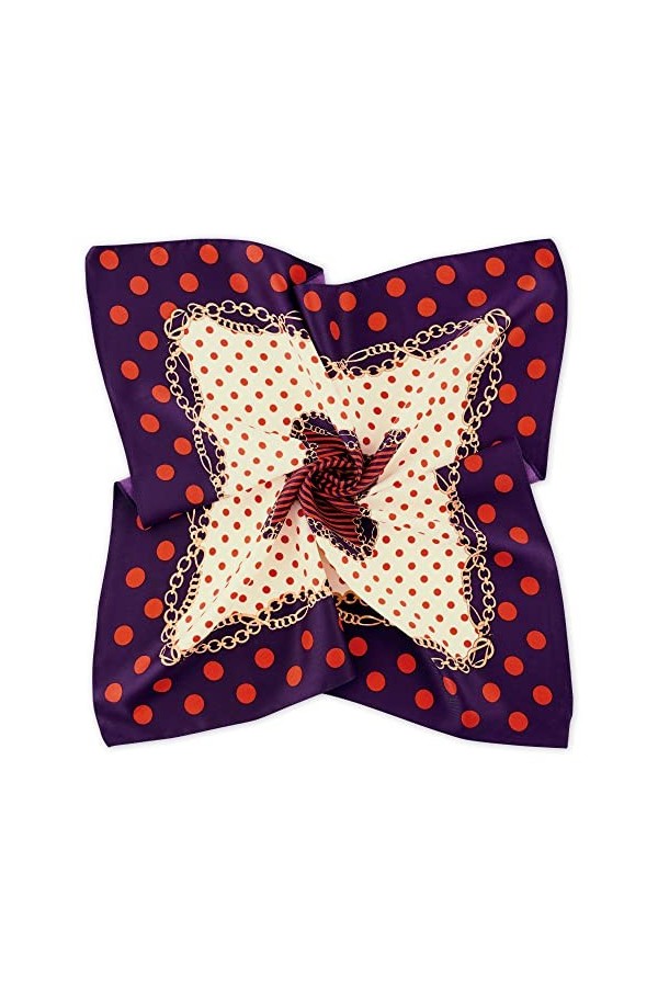 DAMILY Femmes Vintage Polka Dot Bandana Écharpe Soie Tête Wrap Mode Carré FoulardS 60 * 60cm Pourpre 