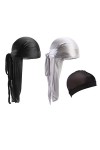 Quesuc 2 Pièces Durag Hommes Soie Silky Durag Respirant Doux Élastique Bandana Wave Cap Long Tail Headwraps avec 1 Wave Cap p