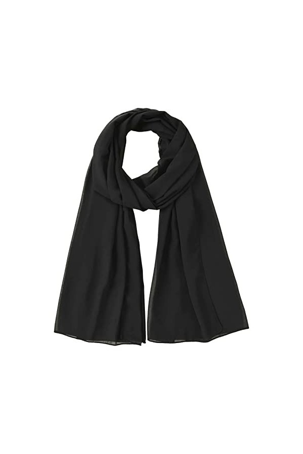 Écharpe hijab musulmane en mousseline de soie douce de qualité supérieure pour femme | Poids léger, Noir , L