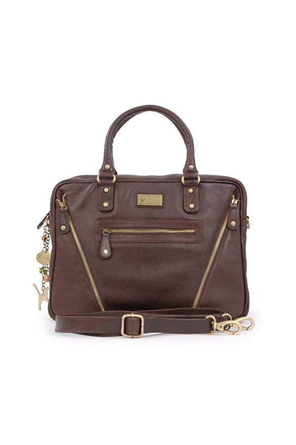 CATWALK COLLECTION - Cuir Vintage - Sac porté épaule avec Bandoulière détachable/Sac de Travail/Porte-Documents/Mallette/Comp