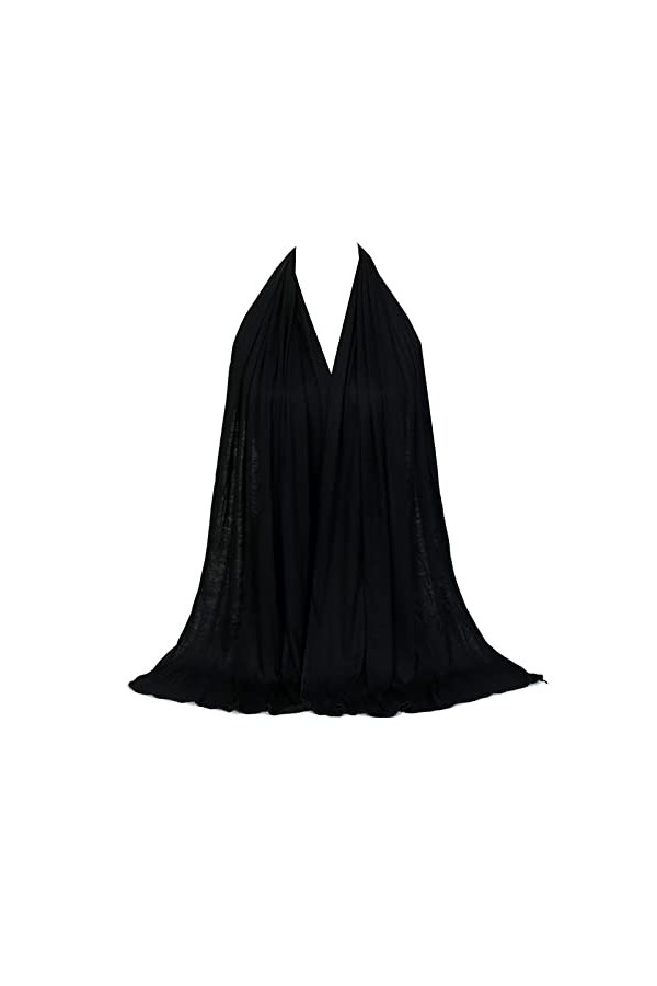 Écharpe hijab musulmane en mousseline de soie douce de qualité supérieure pour femme | Poids léger, Noir , L