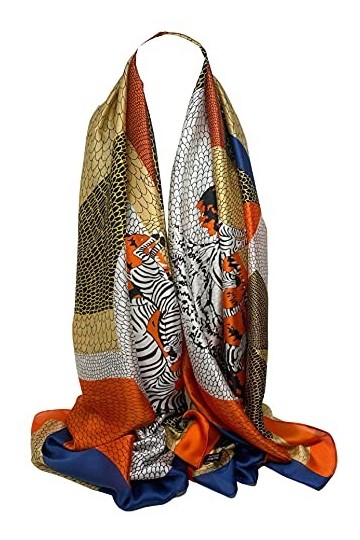 Long foulard en soie pour femme, multicolore, imprimé zèbre abstrait, toucher soyeux, pour lété, léger et tendance - Multico