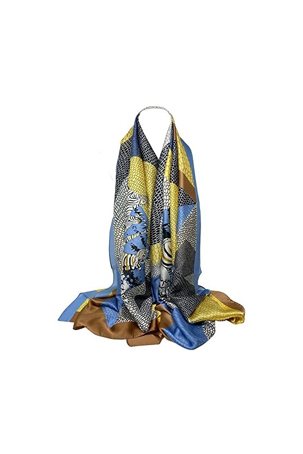 Long foulard en soie pour femme, multicolore, imprimé zèbre abstrait, toucher soyeux, pour lété, léger et tendance - Multico