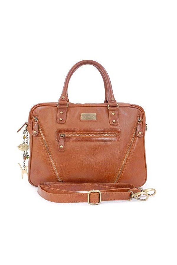 CATWALK COLLECTION - Cuir Vintage - Sac porté épaule avec Bandoulière détachable/Sac de Travail/Porte-Documents/Mallette/Comp