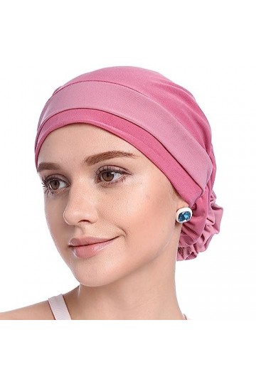 MOWEN Chapeau de hijab musulman bicolore pour femme, turban extensible, chapeau chimio en forme de fleur, Rose, taille unique