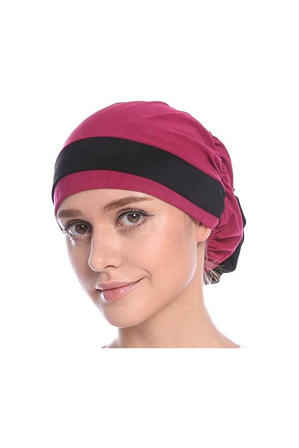 MOWEN Chapeau de hijab musulman bicolore pour femme, turban extensible, chapeau chimio en forme de fleur, Rose, taille unique