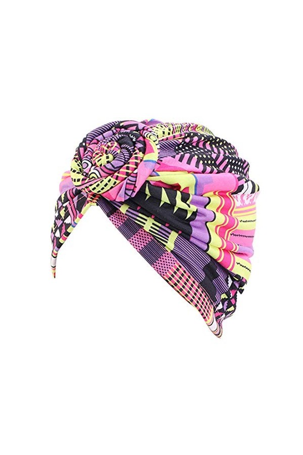 YONKINY Turban Bohème Femme Élastique Noué Turban Africain Écharpe de Tête Bonnet de Sommeil Bandana en Coton Chapeau de Chim