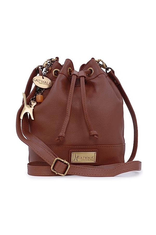 Catwalk Collection Handbags - Cuir Véritable - Cordon de Serrage Seau Sac á Main - Bandoulière Réglable - Femme - ROCHELLE - 