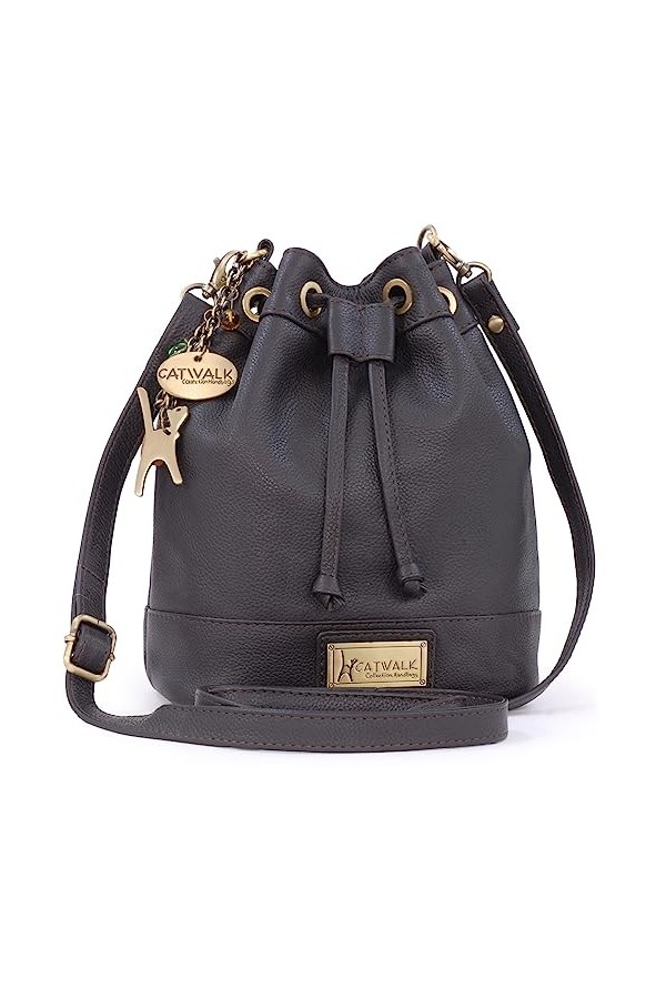 Catwalk Collection Handbags - Cuir Véritable - Cordon de Serrage Seau Sac á Main - Bandoulière Réglable - Femme - ROCHELLE - 