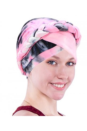 Coolwife Bonnet turban torsadé pour chimio contre la perte de cheveux, Tie Dye noir rose, Taille unique