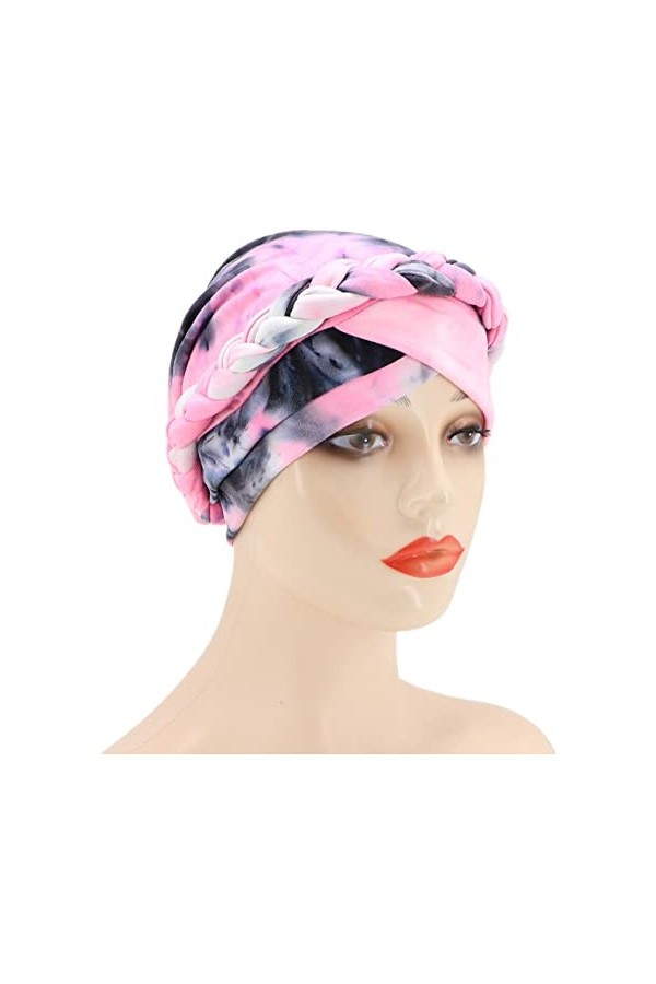 Coolwife Bonnet turban torsadé pour chimio contre la perte de cheveux, Tie Dye noir rose, Taille unique