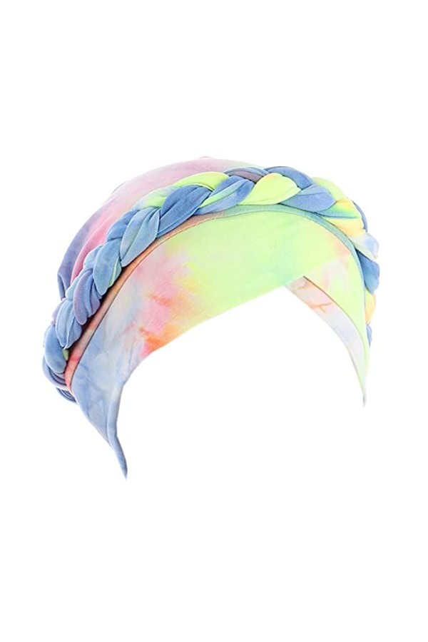 Turban pour femme pré-noué torsadé pour chimiothérapie contre le cancer, Bleu clair et vert tie-dye, M taille unique 