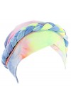 Turban pour femme pré-noué torsadé pour chimiothérapie contre le cancer, Bleu clair et vert tie-dye, M taille unique 