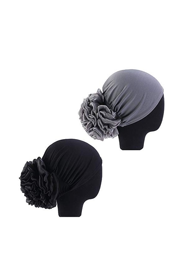 Lot de 2 turban élastiques à fleurs pour femme, Nouveau jaune, Taille unique