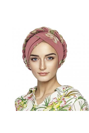 NODG Turban musulmane pour femme - Élégant - Élastique - Motif floral - Cancer - Chemo - Pour perte de cheveux - Rose