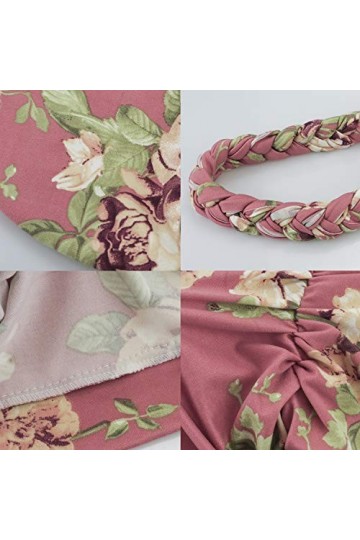 NODG Turban musulmane pour femme - Élégant - Élastique - Motif floral - Cancer - Chemo - Pour perte de cheveux - Rose