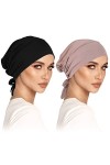 Ensemble de 2 Turbans pour Femmes sous-Capote Hijab Bonnet Slouch Classique en Couleur Unie avec Attache à Nouer. Idéal pour 