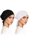 Ensemble de 2 Turbans pour Femmes sous-Capote Hijab Bonnet Slouch Classique en Couleur Unie avec Attache à Nouer. Idéal pour 