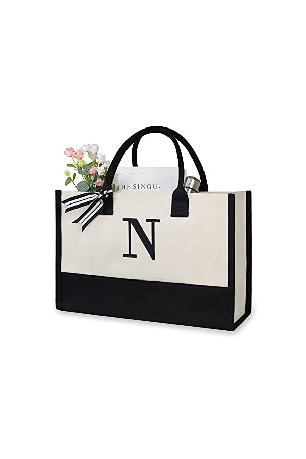 TOPDesign Sac à Main en Toile dOrigine avec Broderie, Sac Cadeau Personnalisé, Idéal pour Mariage, Anniversaire, Plage, Vaca