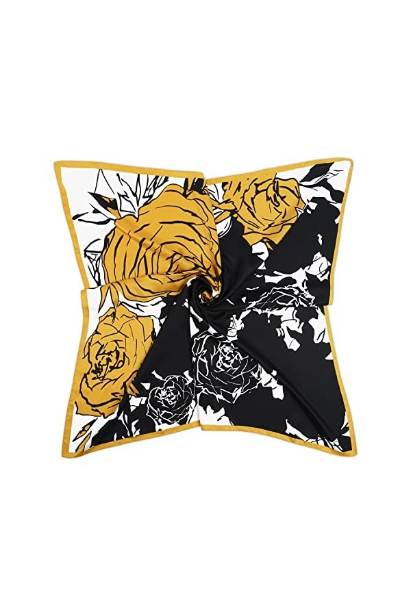 DAMILY Femmes Carré Bandana Echarpes Avec Arbre Imprimer Imité Soie Bureau Foulard Echarpes Tête 90x90cm Bleu 