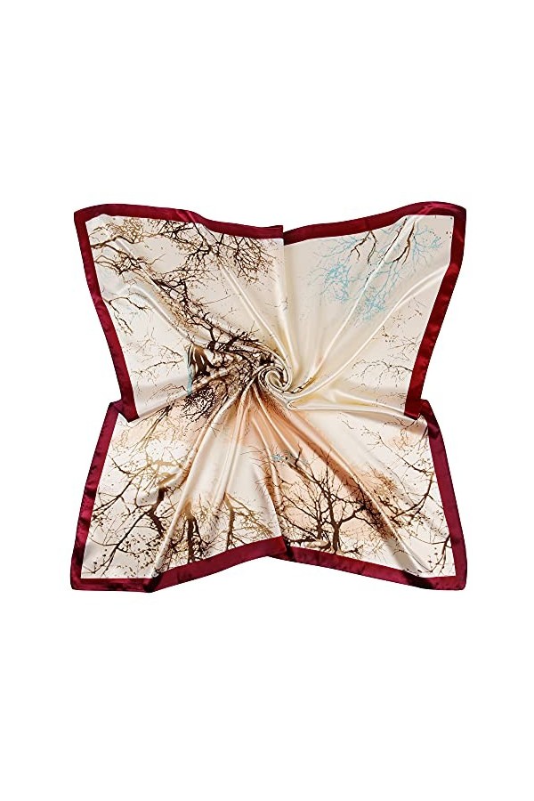 DAMILY Femmes Carré Bandana Echarpes Avec Arbre Imprimer Imité Soie Bureau Foulard Echarpes Tête 90x90cm Bleu 