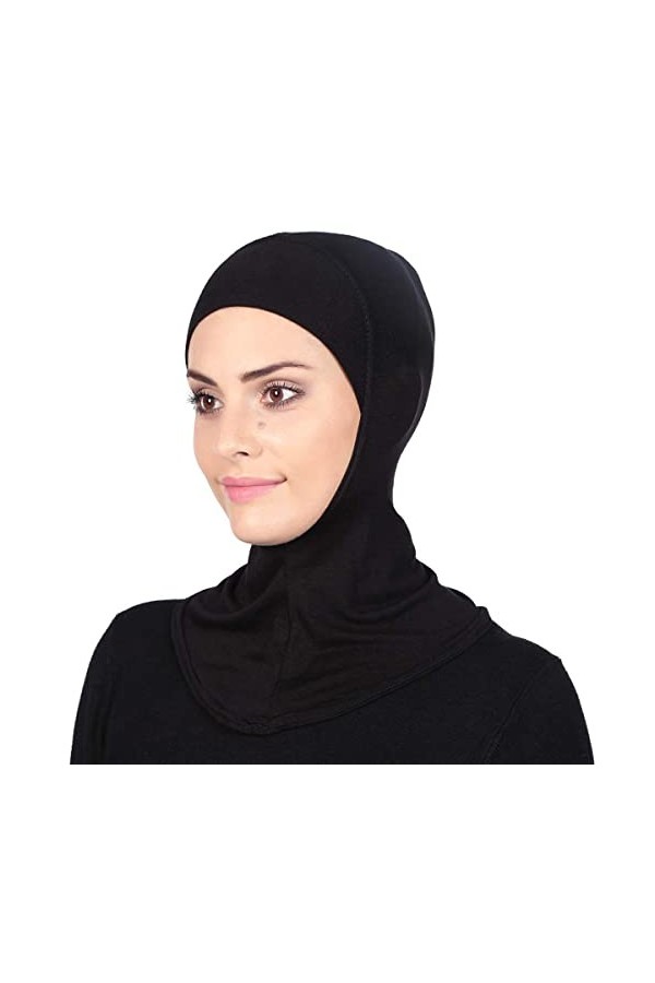 DAMILY Noir Écharpe Under Hijab Casquette Ninja Jilbab pour Femme Étendue Jersey Hijabs de Couverture Complète du Cou Noir 