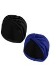 MoKo Bonnet Turban, 2 Pièces Bandeau Turban Femme Souple Bonnet de Nuit Croisé en Polyester, Turban Chimio Élastique Bandeau 