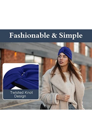 MoKo Bonnet Turban, 2 Pièces Bandeau Turban Femme Souple Bonnet de Nuit Croisé en Polyester, Turban Chimio Élastique Bandeau 