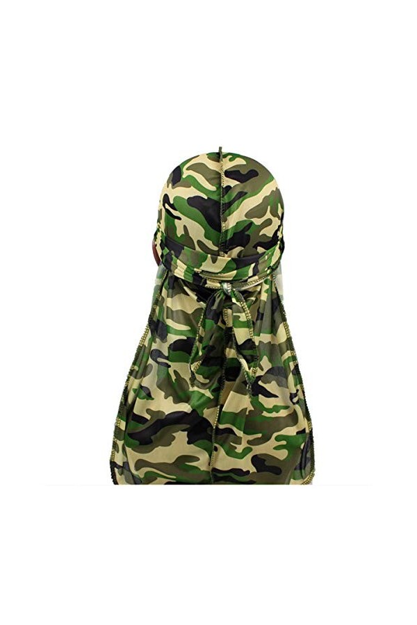 Haokaini Hommes Soyeux Durag Camo Mode Hip-Hop Ton Durag Casquette avec Longue Queue Chapeaux Tête Wrap 360 Vagues du-Rag Cha