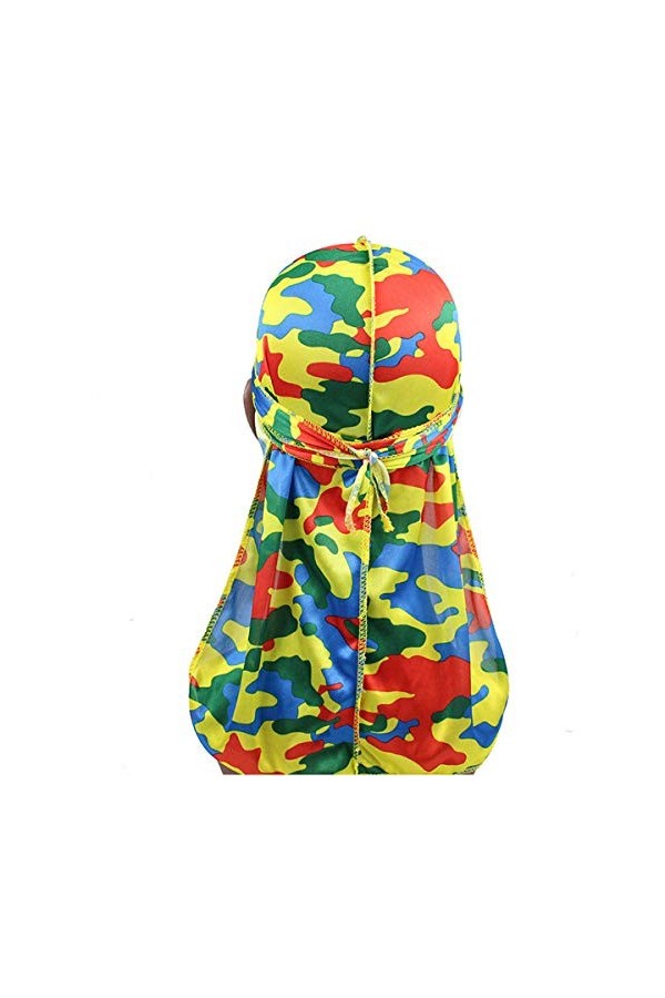 Haokaini Hommes Soyeux Durag Camo Mode Hip-Hop Ton Durag Casquette avec Longue Queue Chapeaux Tête Wrap 360 Vagues du-Rag Cha