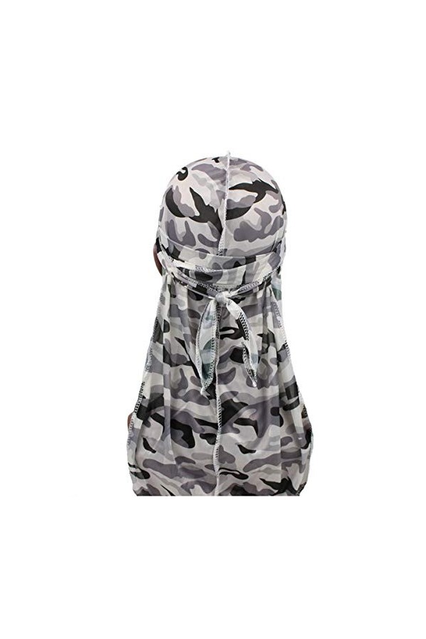 Haokaini Hommes Soyeux Durag Camo Mode Hip-Hop Ton Durag Casquette avec Longue Queue Chapeaux Tête Wrap 360 Vagues du-Rag Cha