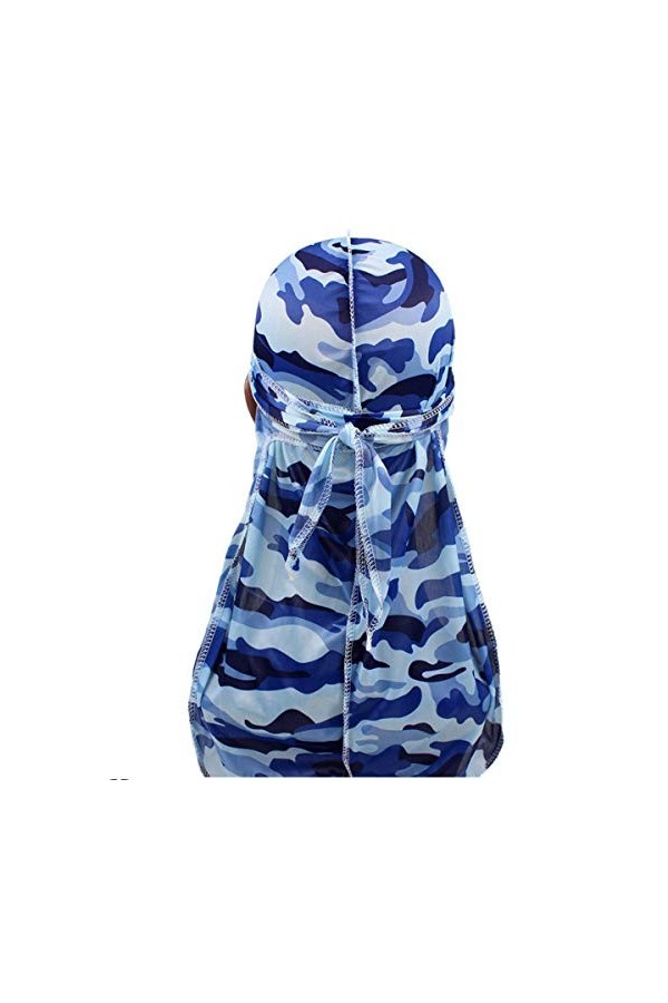 Haokaini Hommes Soyeux Durag Camo Mode Hip-Hop Ton Durag Casquette avec Longue Queue Chapeaux Tête Wrap 360 Vagues du-Rag Cha