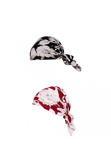 Hellery 2x Foulard Bonnet Bandana Coton Imprimé Turban pour Cancer, Chimie, Perte de Cheveux - Rouge + Noir