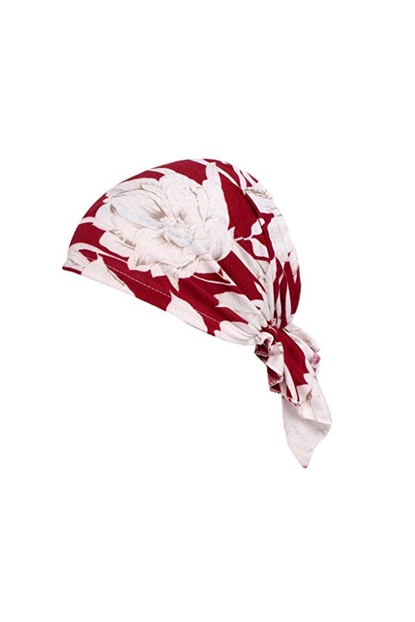 Hellery 2x Foulard Bonnet Bandana Coton Imprimé Turban pour Cancer, Chimie, Perte de Cheveux - Rouge + Noir