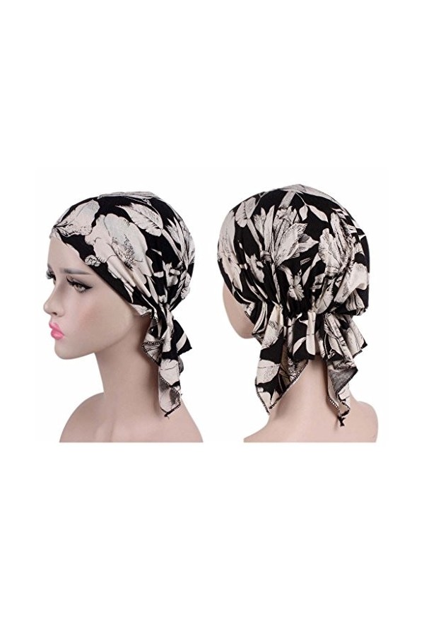 junengSO Bonnet de Chimio pour Femmes Turban Head Foulards Bonnet pré-attaché imprimé Floral Nouveau