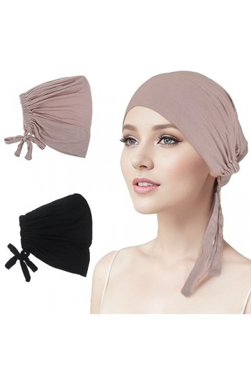Lot de 2 casquettes hijab pour femme - Réglable - Avec dos noué - Couleur unie - Hijab, noir + kaki clair, 9,4 x 7,9 Zoll/ 24