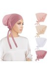 4 Pcs Femmes Bonnet Hijab, Islamique Musulman Hijab Undercap Sous Intérieur Sous Écharpe Chapeau avec Fermeture à Attache Cou