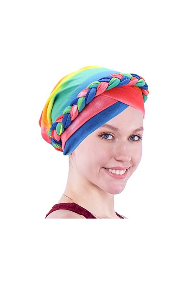Coolwife Turban pour chimio cancer - Tresse torsadée - Couverture pour perte de cheveux, Arc-en-ciel, taille unique