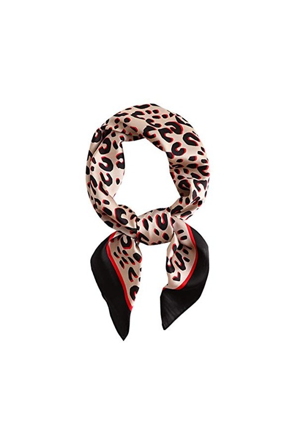 DAMILY Écharpe Carrée à Imprimé Léopard Élégant Femmes Bandana Cheveux Sensation de Soie Coloré KakiNoir 