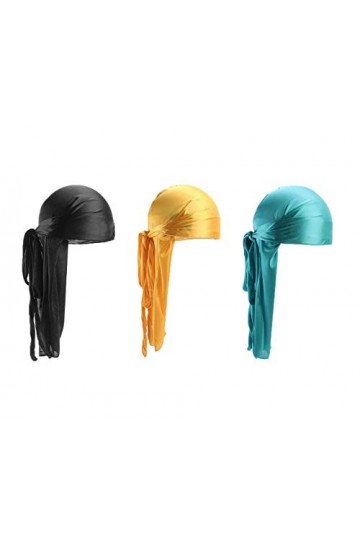 Durag,3 Pack Silky Durag Pirate Tête Large Bandana US Durag avec Capuchon USA Du Rag 100cm Cache-tête pour Homme Femme Hip-ho